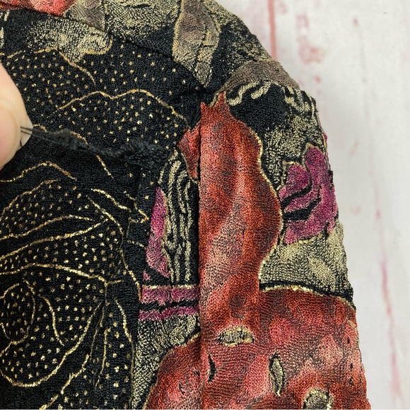 Dressbarn Size 18 20 Beaded Fringe Cardigan Black Floral Glitter Textured Slinky - Picture 8 of 13